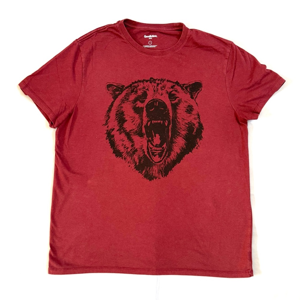 Men’s Goodfellow And Co. Grizzly‎ Bear Red Crewneck T-Shirt Size Large